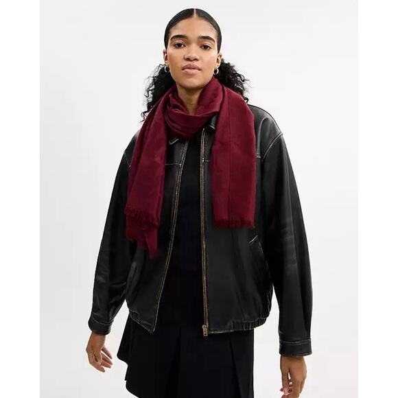 NWT Coach Women's Signature Wrap Fringe Patterned Scarf CB700 Burgundy - Picture 7 of 7